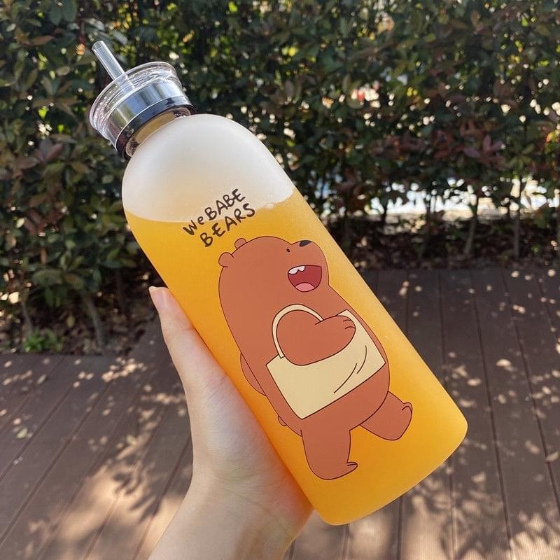 We Bare Bears Panda Water Bottle 1000ml – Cute Cartoon Straw Bottle