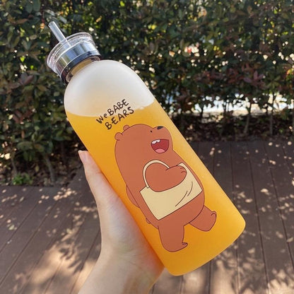 We Bare Bears Panda Water Bottle 1000ml – Cute Cartoon Straw Bottle