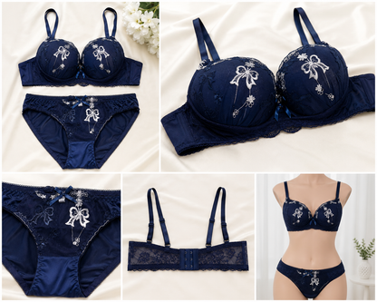 Women's Embroidered Push Up Bra & Panty Set | Soft Padded Lingerie