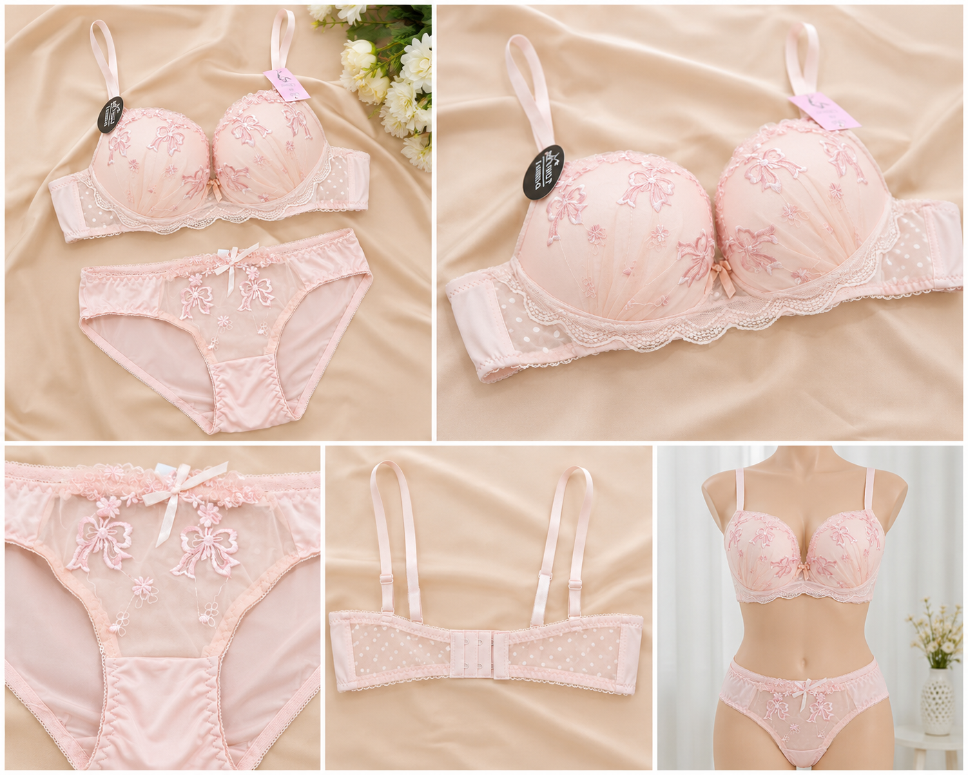 Women's Embroidered Push Up Bra & Panty Set | Soft Padded Lingerie