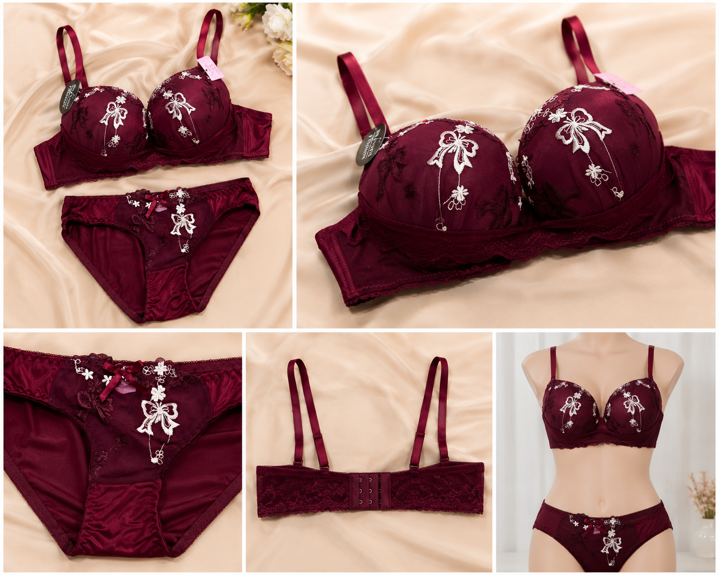 Women's Embroidered Push Up Bra & Panty Set | Soft Padded Lingerie