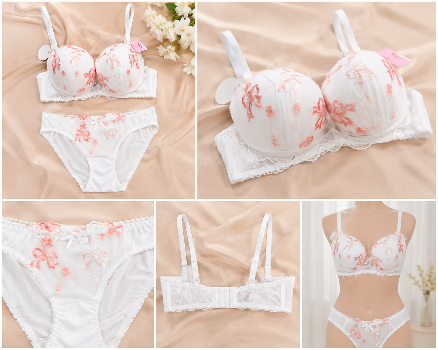 Women's Embroidered Push Up Bra & Panty Set | Soft Padded Lingerie