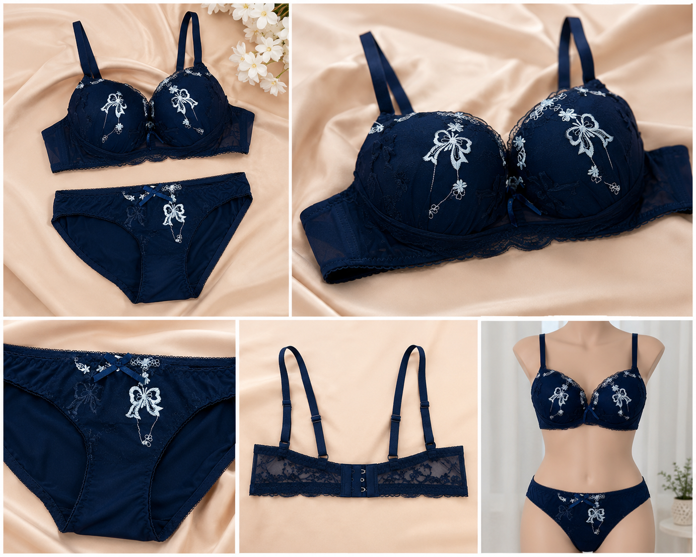 Women's Embroidered Push Up Bra & Panty Set | Soft Padded Lingerie