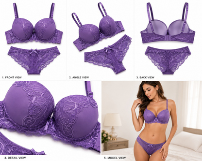 Women's Embroidered Push Up Bra & Panty Set | Soft Padded Lingerie