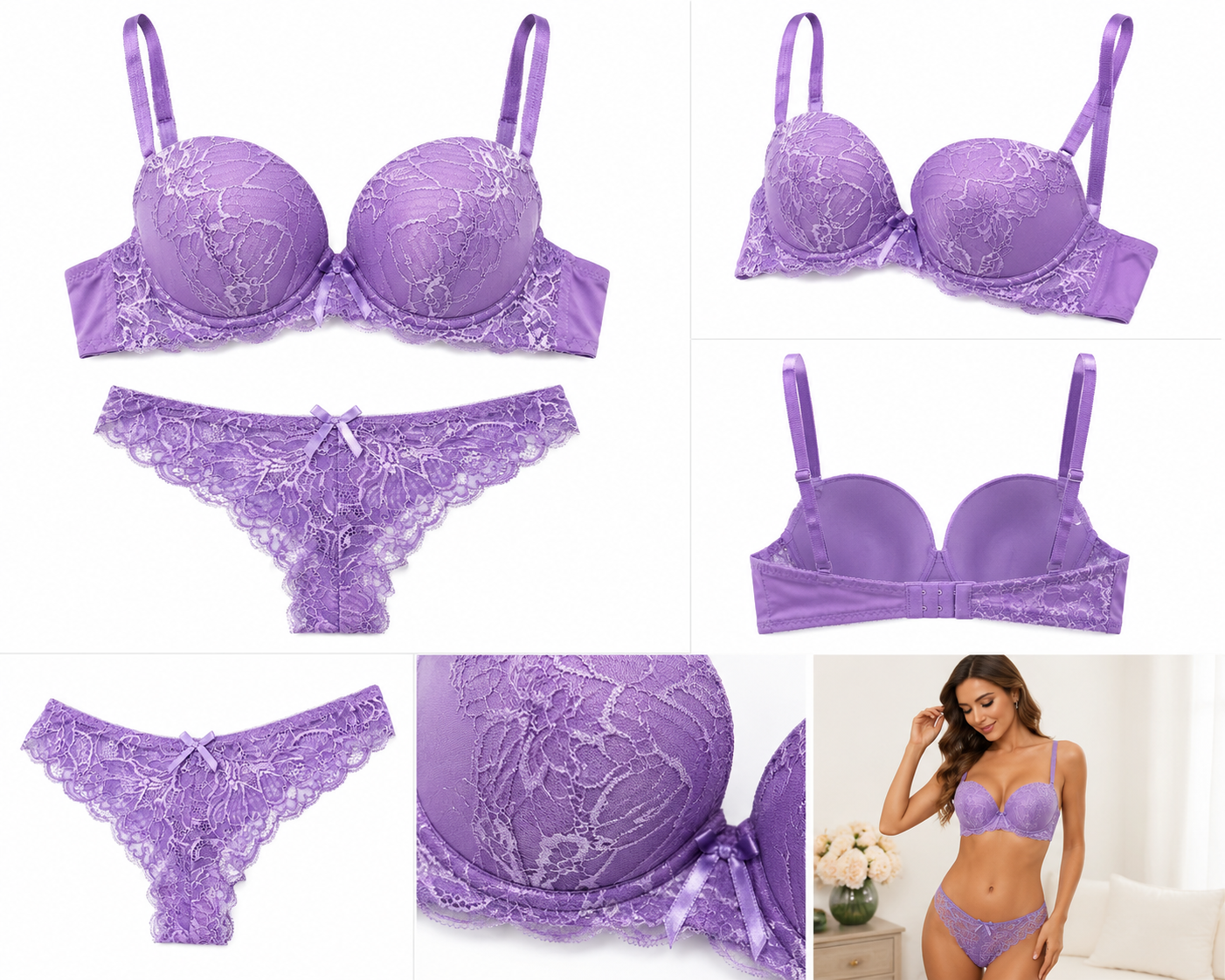 Women's Embroidered Push Up Bra & Panty Set | Soft Padded Lingerie