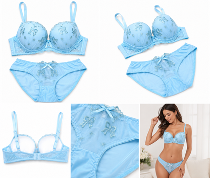 Women's Embroidered Push Up Bra & Panty Set | Soft Padded Lingerie