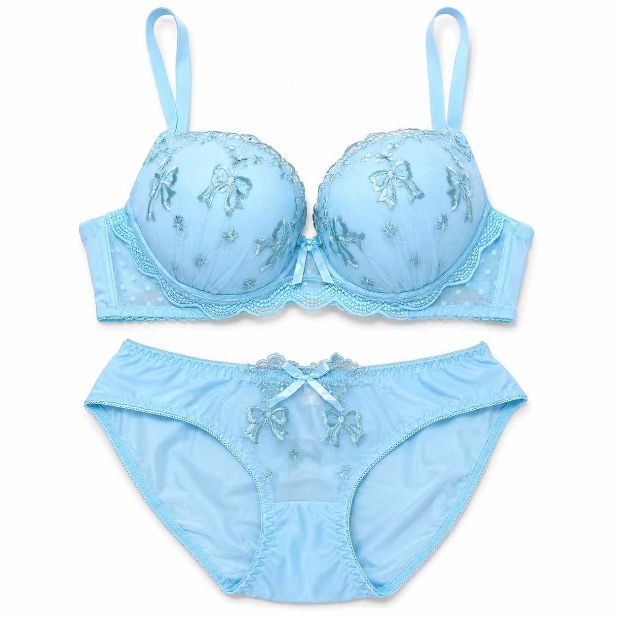 Women's Embroidered Push Up Bra & Panty Set | Soft Padded Lingerie